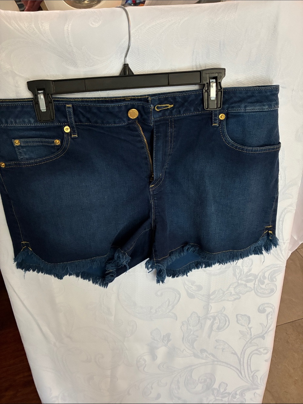 Michael Kors Dark Blue Frayed Hem Denim Shorts